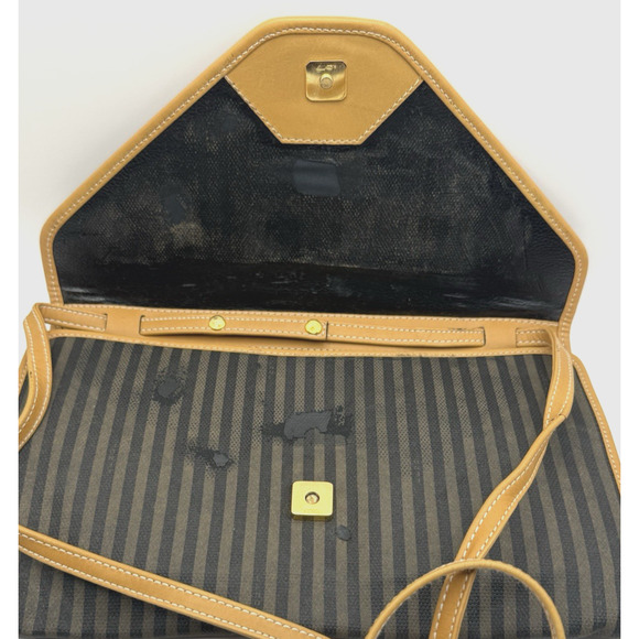 Vintage Fendi Selleria Striped Canvas & Leather Envelope Crossbody Bag Repair - Picture 8 of 16